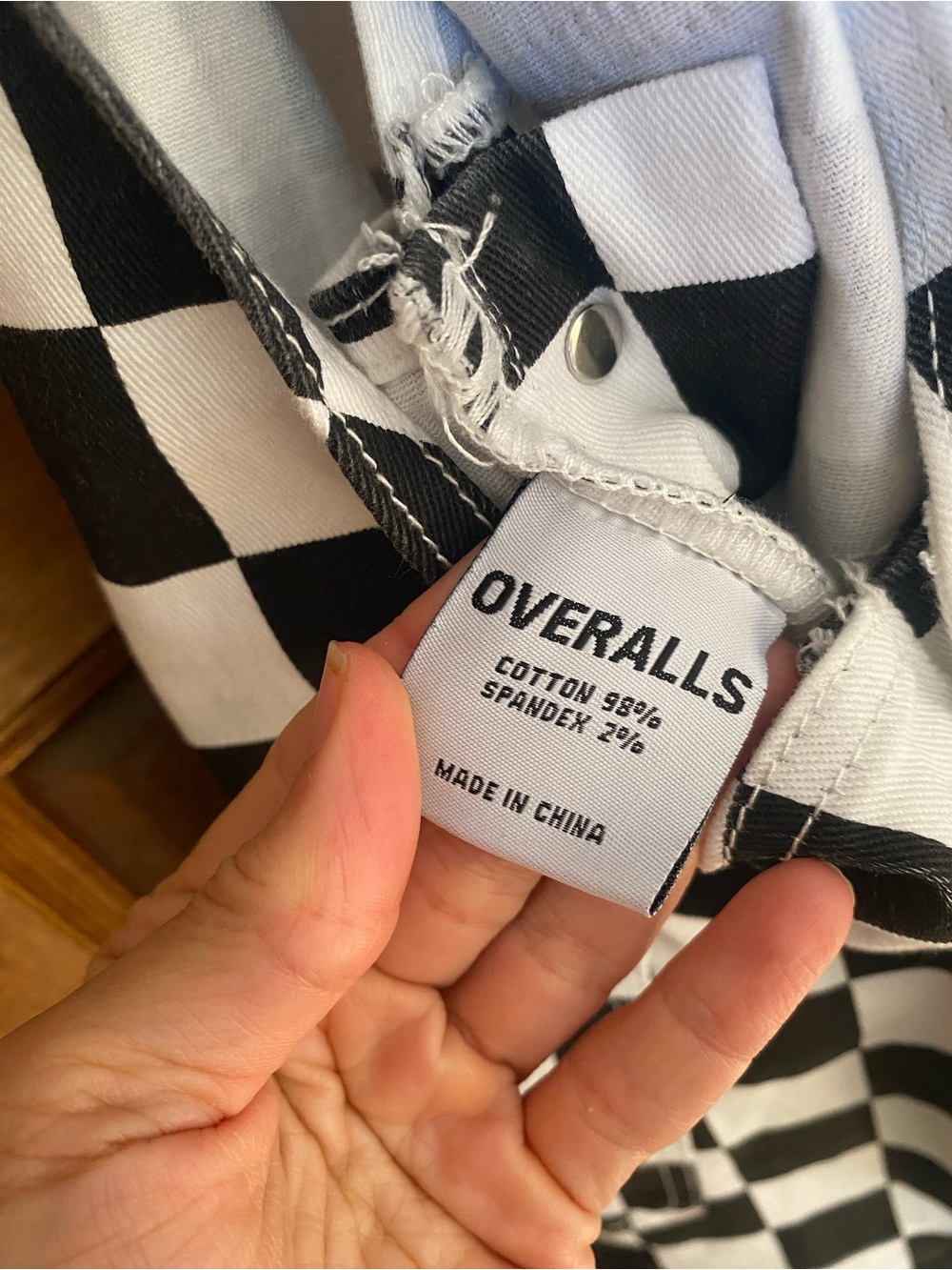 New with flaw Checkerboard Black & White denim Overalls - Picture 7 of 7